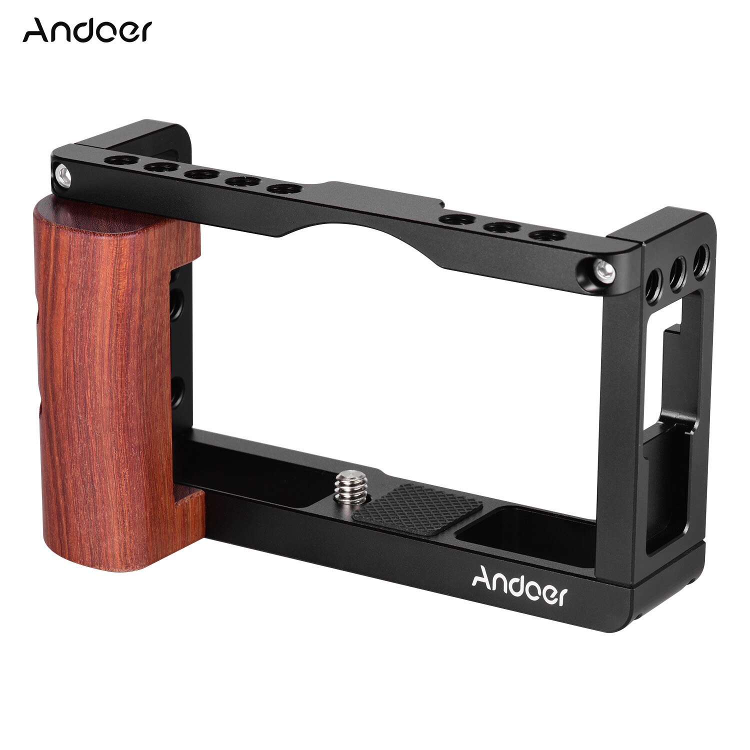 Andoer Aluminium Camera Kooi Beschermende Vlog Kooi Met Houten Handvat Koude Schoen Slot Voor Licht Voor Canon G7X Mark iii Camera