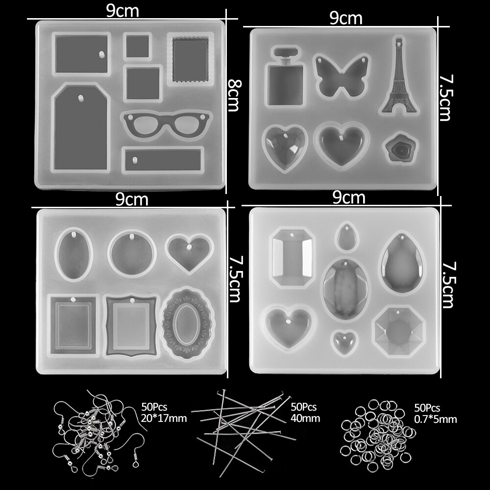 100Pcs Jewelry Casting Silicone Molds Sets Mixed Style UV Epoxy Resin Molds Tools For Diy Jewelry Making Findings Supplies Kits: KT0024-16