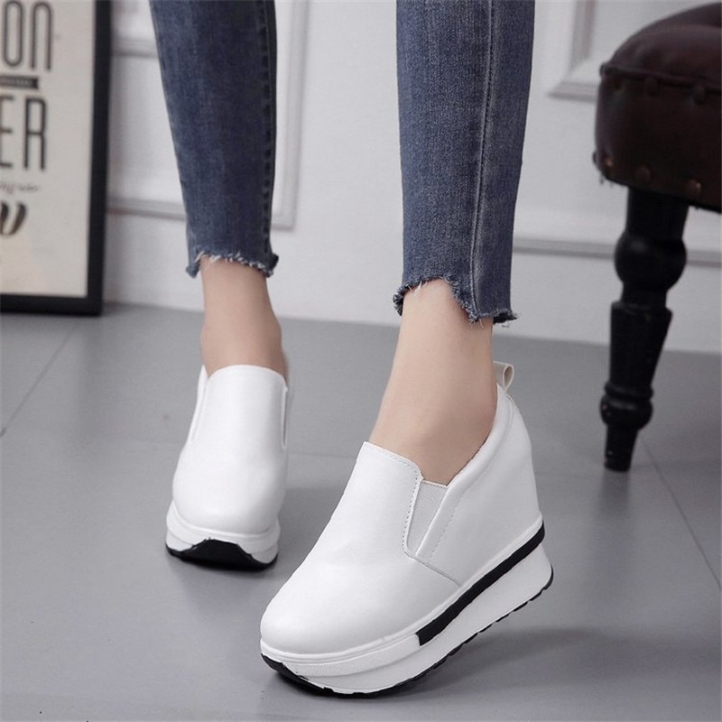 8CM High Heel Sneakers with High Sole Womens Trainers White Black Wedge Sneakers Women Chunky Shoes Woman Platform