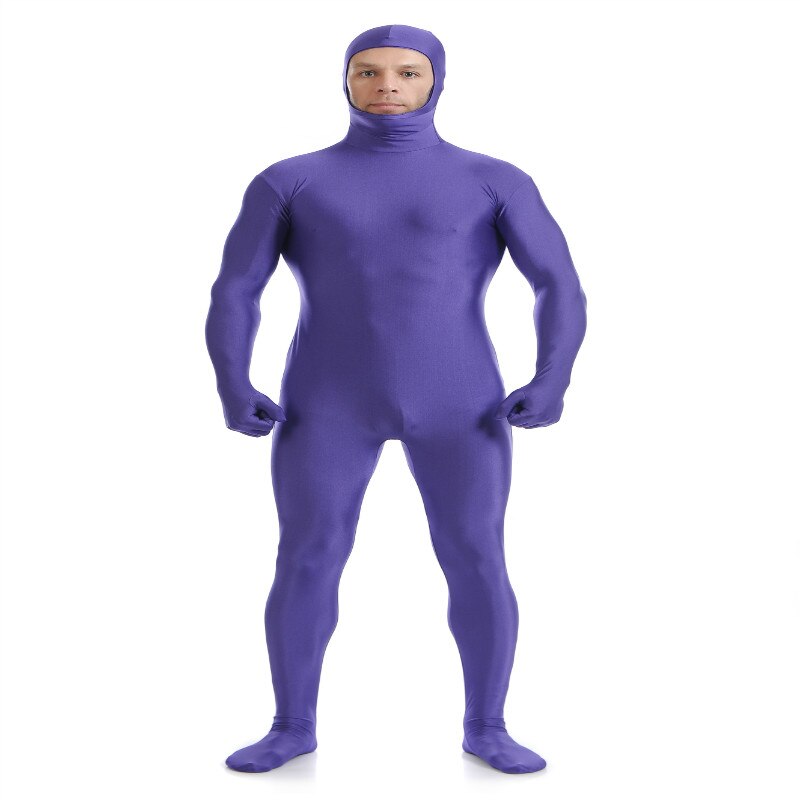 Open Face Zentai Spandex Unisex Catsuit Skin Tight Costume Purple L