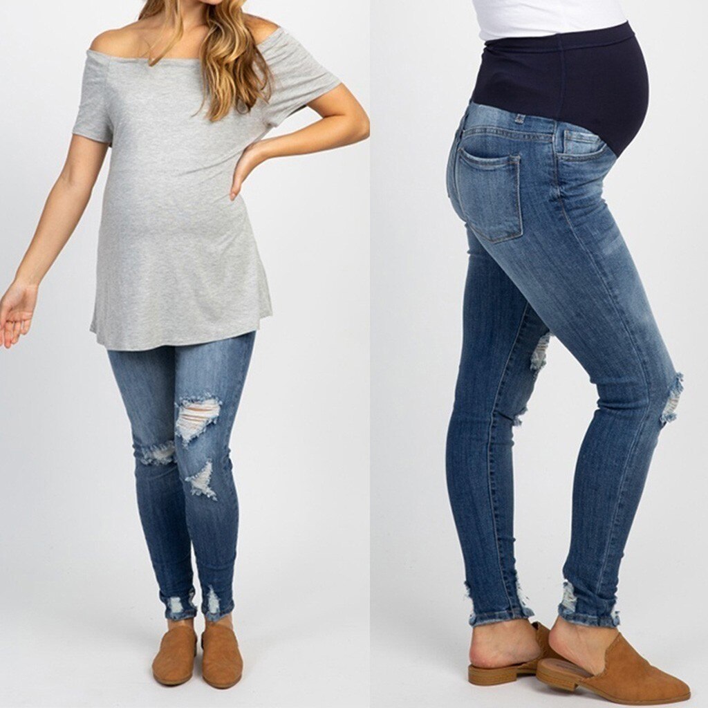 ARLONEET Pregnant Women Belts Waist stretch pants Ripped Jeans Maternity Pants Trousers denim Prop Support Belly Legging CN06