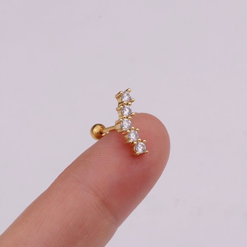 1Pc Goud Zilver Kleur Rvs Oor Kraakbeen Helix Schroef Terug Earring Stud Cz Tragus Roek Conch Piercing Sieraden: gold  style 03