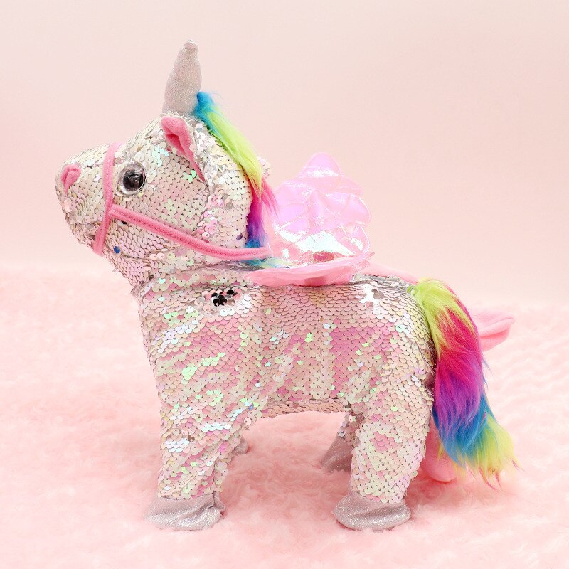 35Cm Grappige Elektrische Wandelen Eenhoorn Knuffel Gevulde Dier Muziek Unicorntoy Voor Kinderen Grappige Kerst Verjaardag: White sequins