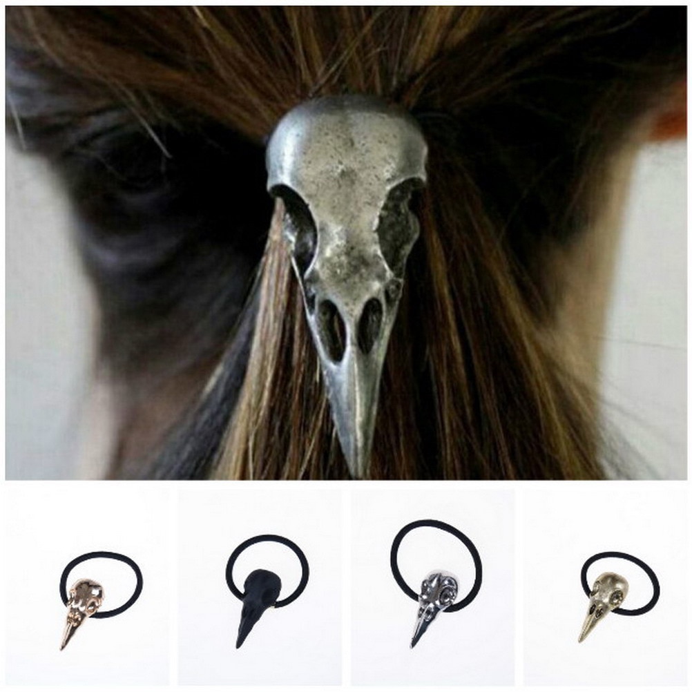 Halloween retro punk gotisk metal kranium hår slips fugle krage kranie elastiske hårbånd tilbehør hår reb