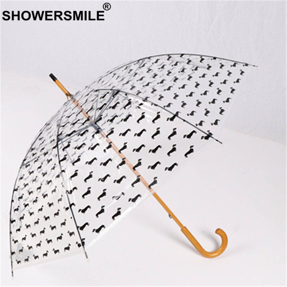 Showersmile hundetrykt japansk paraply træhåndtag gennemsigtig paraply voksen regn mænd kvinder klar paraply stor