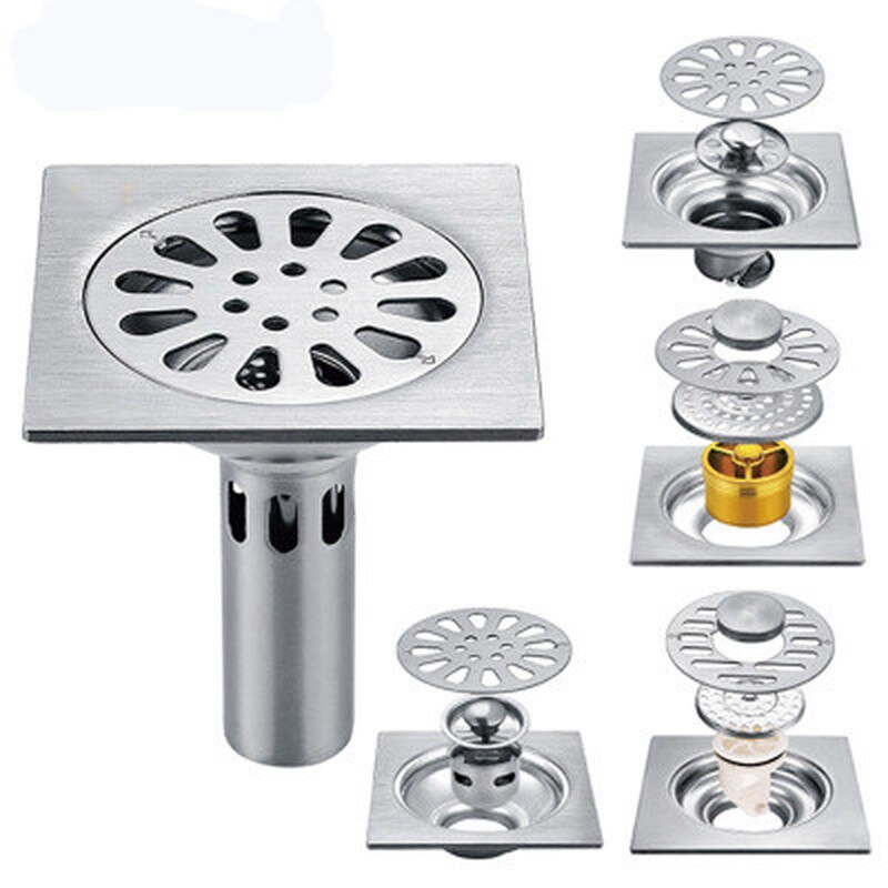Siphon de vidange Anti-odeur en acier inoxydable, 1 pièce, pour salle de bain et douche, maille de vidange, pour évier, pour sol de garage, pour cheveux