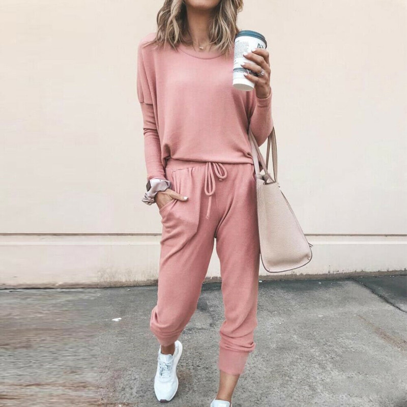 Costume de sport pull sweat à capuche Sweatshirt, 2 pièces pour femme, pantalon, taille élastique, survêtement, velours épais, , collection automne