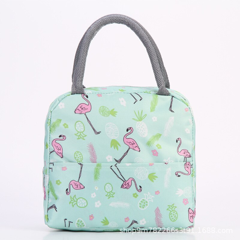Japanness Aluminium Folie Verdickt und Einfache Hand Durchführung Mittagessen Tasche Oxford Tuch Große Kapazität Mittagessen Tasche Thermische Isolierung: Pink Green Flamingos