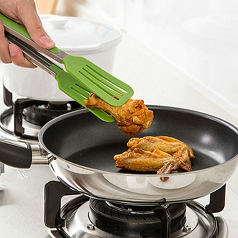Non-stick Nylon Kitchen Spatula Tong Meat Bread Salad Tong Stainless Steel Clip Barbecue Lock Cooking Serve Food Tong Hole Cap
