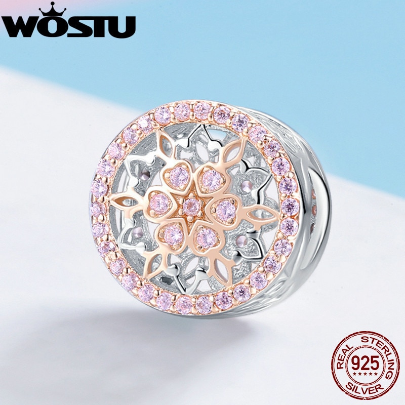 WOSTU Top 925 Sterling Silver Blooming Flower Charm Bead fit Anniversary DIY Brand Bracelet Silver Jewelry FIC923