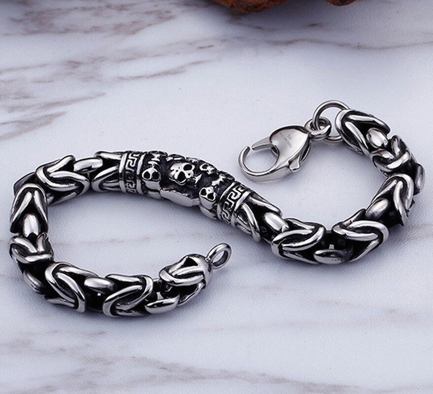 Men Skeleton Punk Bracelet Metal Braided Bracelet