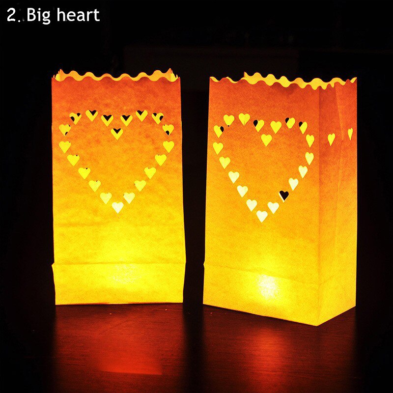 10Pcs Wedding Hart Thee Licht Houder Papieren Lantaarn Kaars Zak Thuis Romantische Bruiloft Decoratie Benodigdheden Lantaarn Decoratie: Big heart 10 Pcs