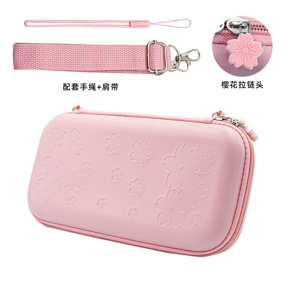 Correa de hombro portátil para Nintendo Switch, bolsa de almacenamiento de viaje con cordón para consola de juegos, funda protectora con frutas: Pink PU bag