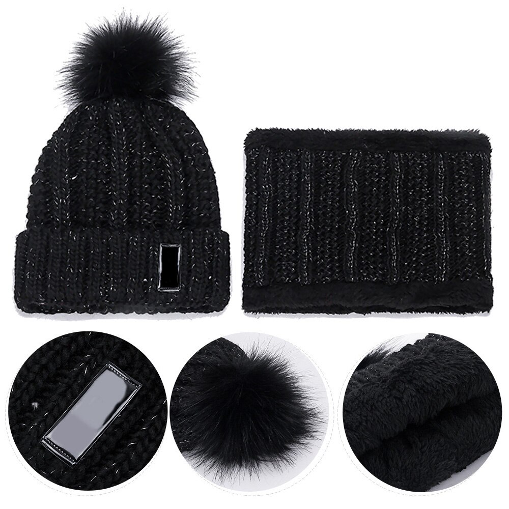 Set Cappello Sciarpa - Set 2 Pezzi Berretto Lana Lavorata a Maglia con Pompon - Fodera in Pile per Attività all'Aperto