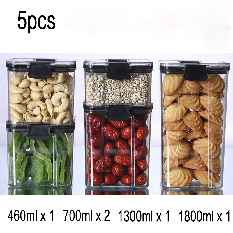 1800ml Set Stackable Kitchen Sealed Jar Plastic Food Storage Box Multigrain Storage Tank Dried Fruit Tea Jar Storage Containers: C