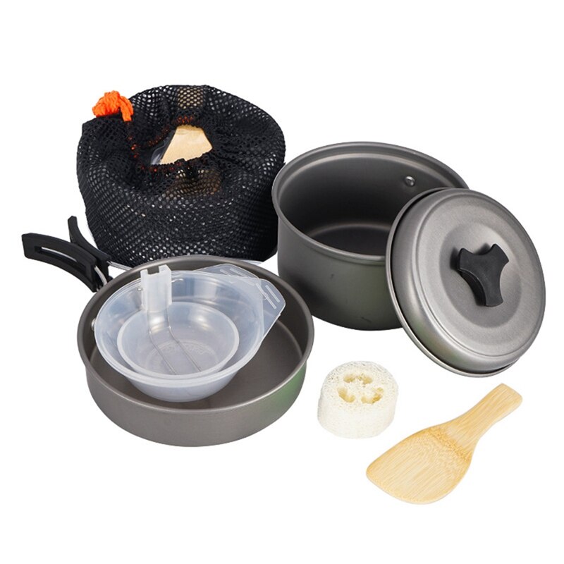 8pcs/set Outdoor Camping Pot Kits Portable Combination Picnic Pots Cookware Cooking Bowl Pan Kits for Backpacker Travel Supplies