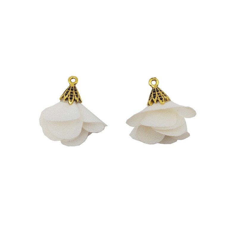 Fishwaves 10 stk blanding farve silke satin stof blomsterkvast med guld farve cap vedhæng til gør-det-selv smykker fremstilling tilbehør: Farve 10 as foto