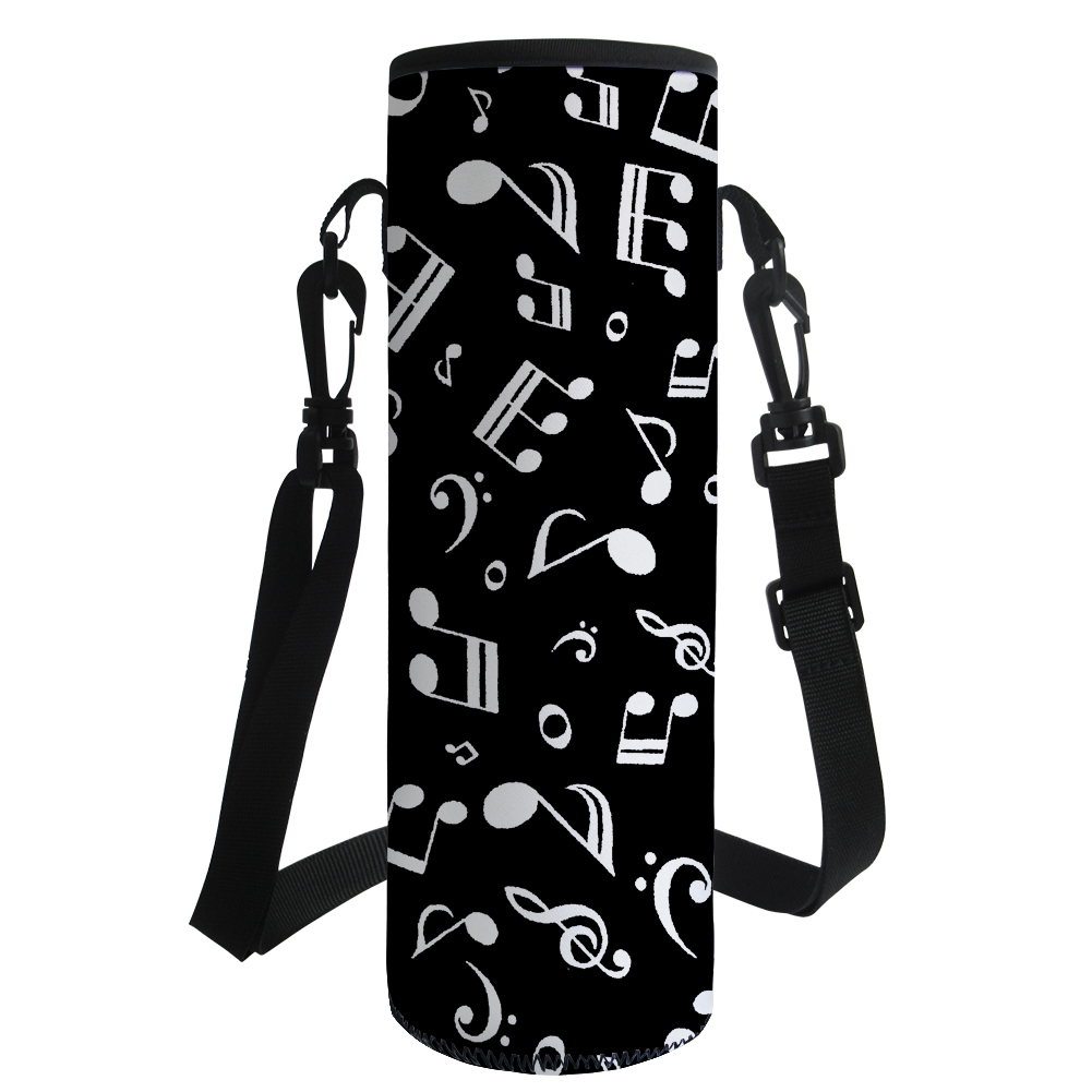 Music Notes 1000ML Water Bottle Cover Bag Pouch w/Strap Neoprene Water Bottle Carrier Insulated Bag Pouch Holder Shoulder Strap: 500-700ML-Z18 / Z4107