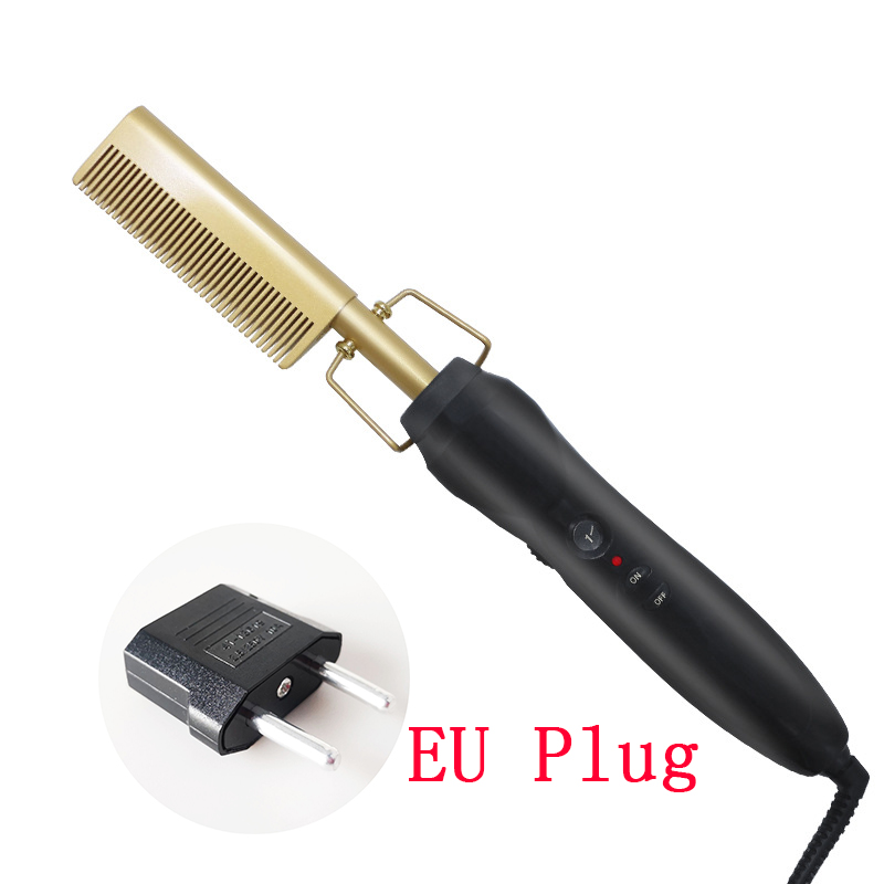Stijltang Verwarming Kam Glad Ijzer Rechttrekken Borstel Corrugation Curling Iron Hair Curler Kam Multifunctionele Gebruik: EU Plug