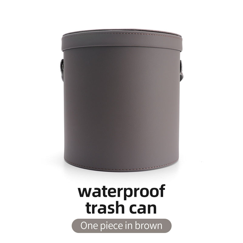 Car Trash Can Organizer Garbage Storage Car Waste Basket Portable Waterproof Round With Lid Automotive Supplies Large Capacity: Brown