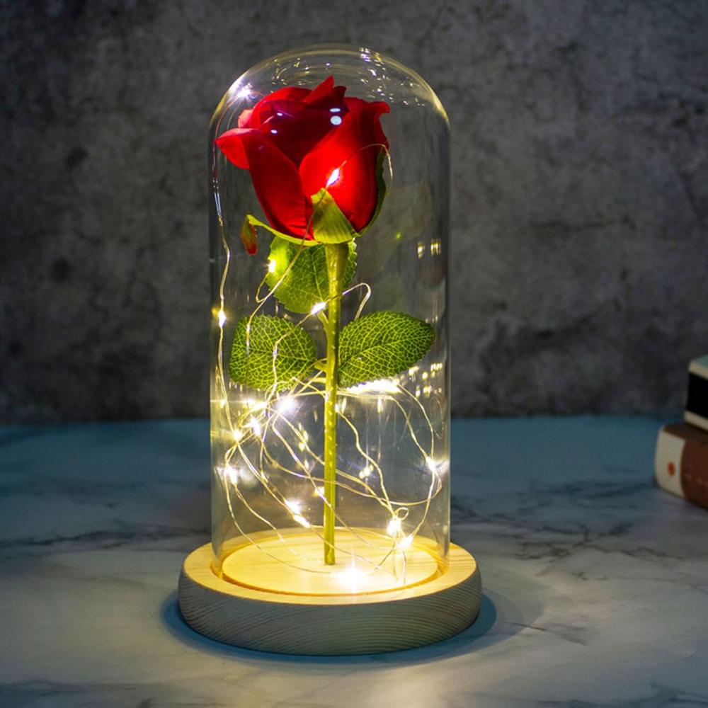 Kunstmatige eeuwige roos led-lichtfeest bruiloft valentijnsroos in glazen koepel eeuwige roos geconserveerde belle roos romantische