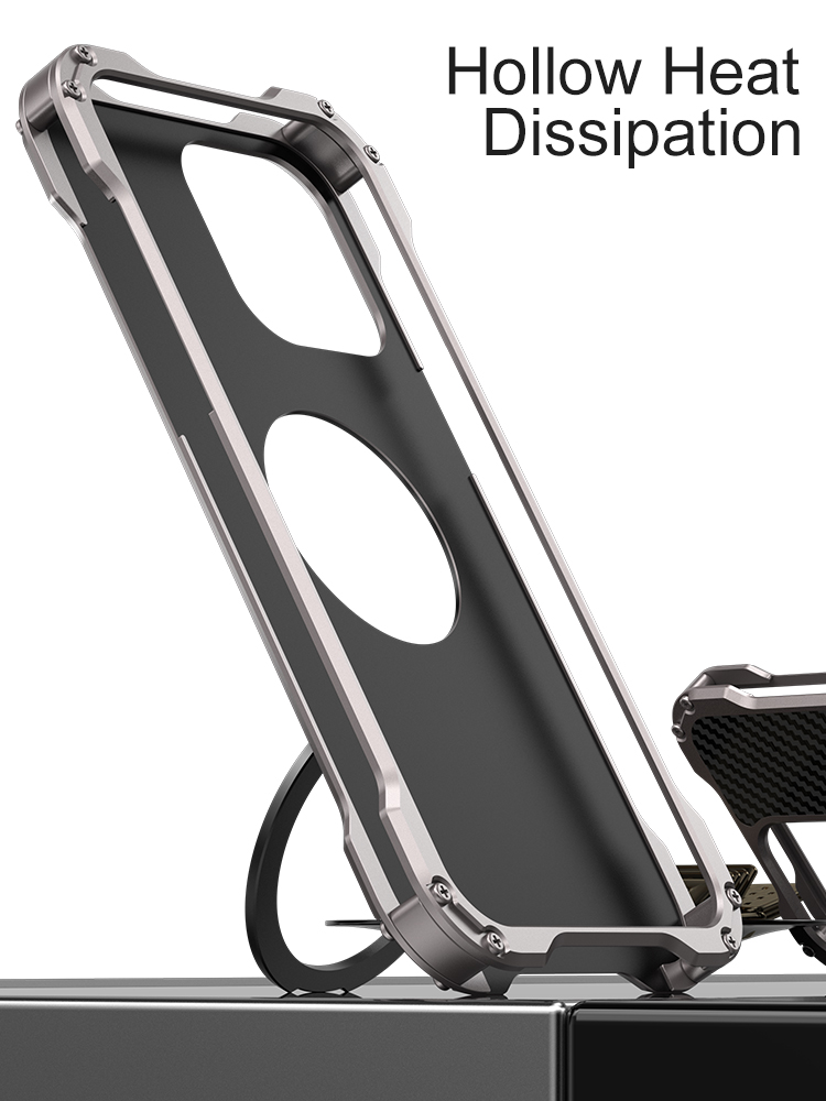 R-just Metal Carbon Fiber Case For Iphone 15 16 14 13 Pro Max Cover Lightweight Aluminum Alloy Funda Coque Built-in Holder Ring