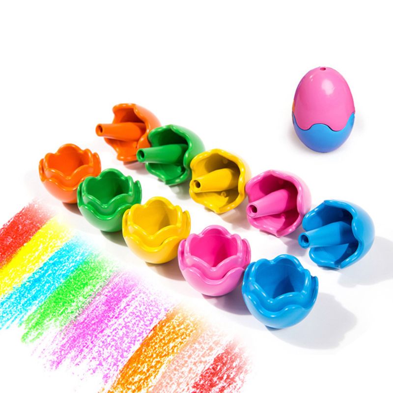9 Colors Hollow Egg Shape Wax Crayons Non Toxic Washable Painting Drawing Wax for Baby Kid Children Educational Art Supplies C26