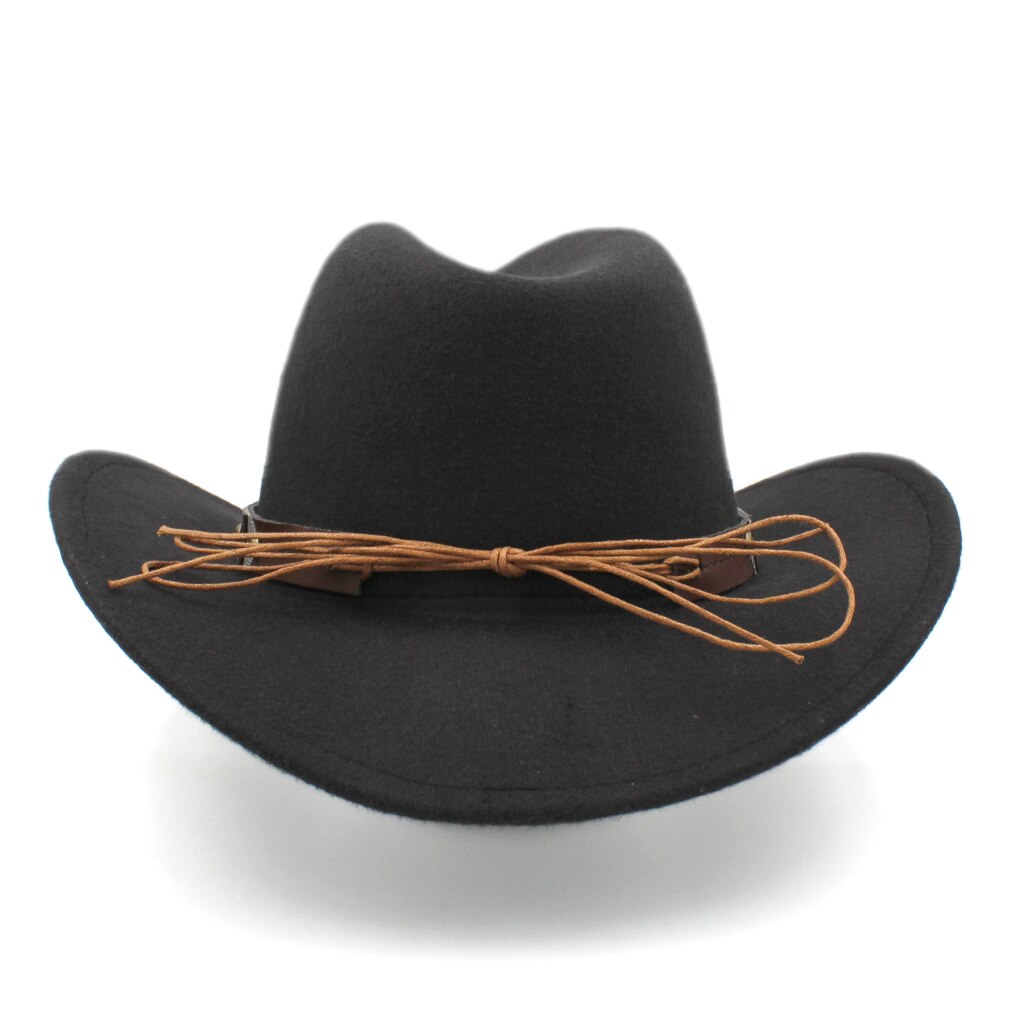 Mistdawn-Sombrero de vaquero occidental clásico Retro Unisex, gorra de ala ancha con banda de cuero, tamaño 56-58cm