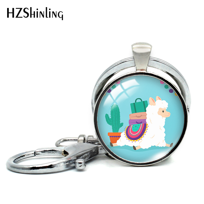 Alpakka uten problem lama nøkkelring glass cabochon nøkkelringer morsom alpakka nøkkelring rundt fotosmykke: Gul