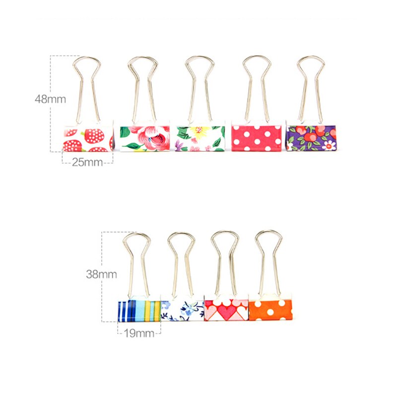 6Pcs 38mm 48mm Printed Metal Binder Clips Paper Clip Clamp Office School Binding Supplies Color Random