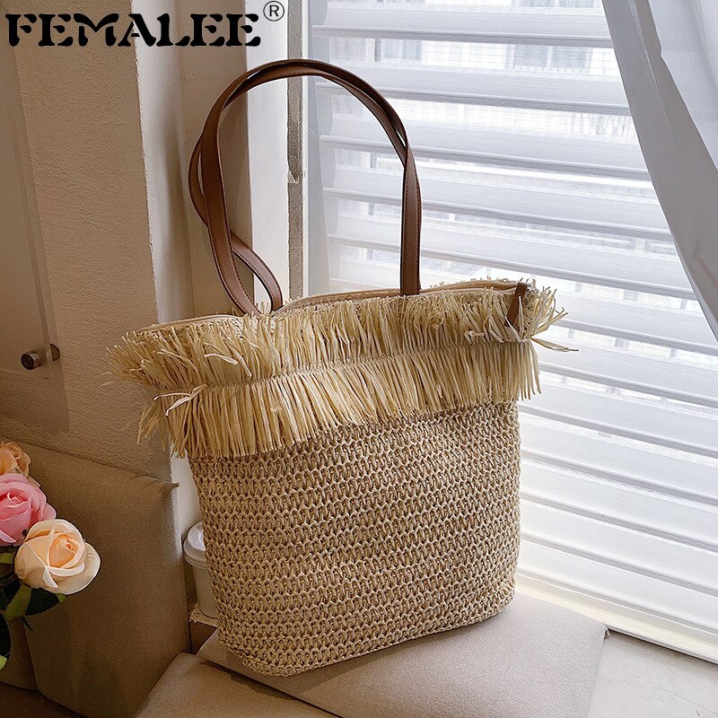 Handgefertigte Käufer-taschen für damen, 2022 marken, #39 , sommer-strandtasche mit quasten, große strohtasche für damen