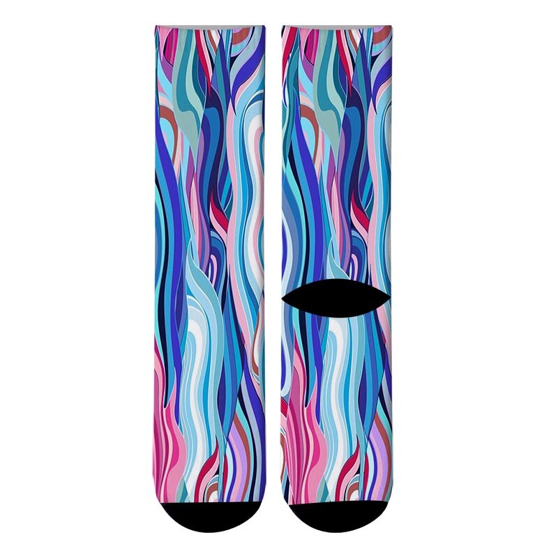 3D Printed Japanese Colorful Paint Crew Socks Men Japanese Ukiyoe Long Socks Paint Wave Flowers Men's Dress Tube Socks: 7