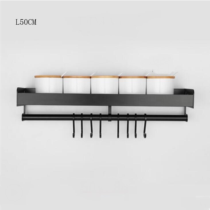 Black kitchen and bathroom kitchen wall-mounted storage rack wall-mounted perforated hanging rod seasoning rack Lu5151: L50CM