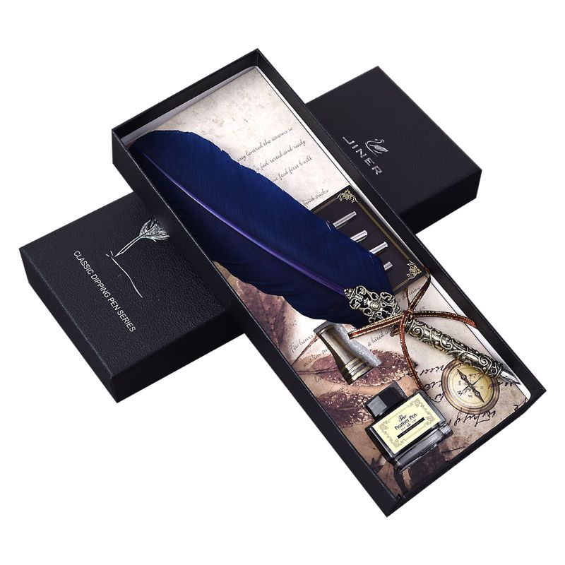 Vintage Handmade Feather Quill Dip Fountain Pen with Ink Nibs English Calligraphy Writing Stationery Wedding 090F: DB
