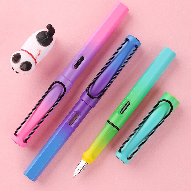 Rainbow Gradient Color Fountain Pen 0.5mm Ink Pen for Writing Calligraphy Student Office School Supplies Kawaii Stationary