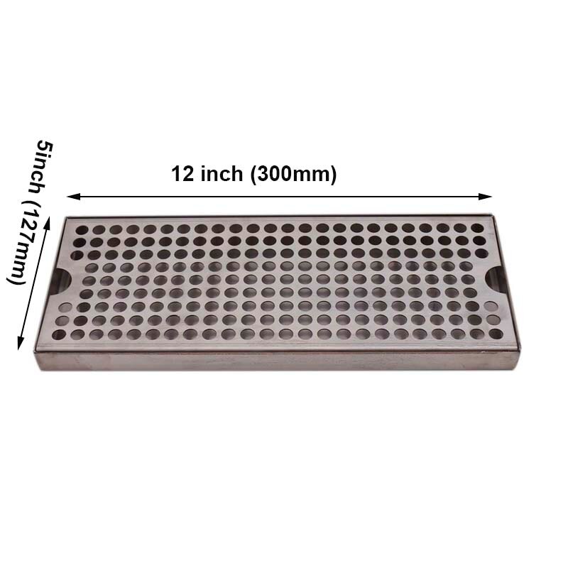 Surface Mount Drip Tray No Drain, 12"L x 5"W x 3/4"H, 304 Stainless Steel, Homebrew Beer Drip Tray