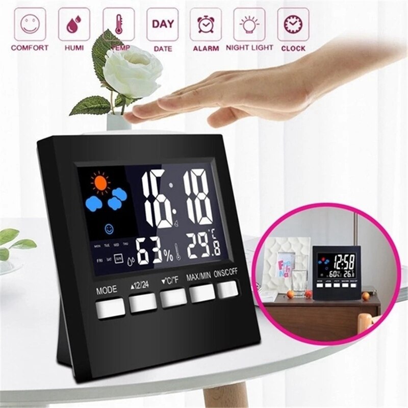 Perpetual Calendar Clock Alarm Clock LED Temperature And Humidity Display Clock Color Screen Weather Snooze Clock