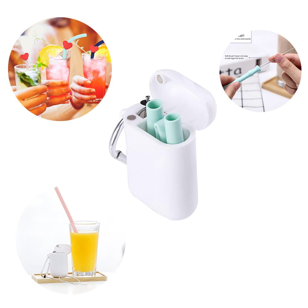 Coffee Drink Folding Straight Straw Set with PP Storage Box Silicone Straw Can Be Carried With You Starbucks Cup