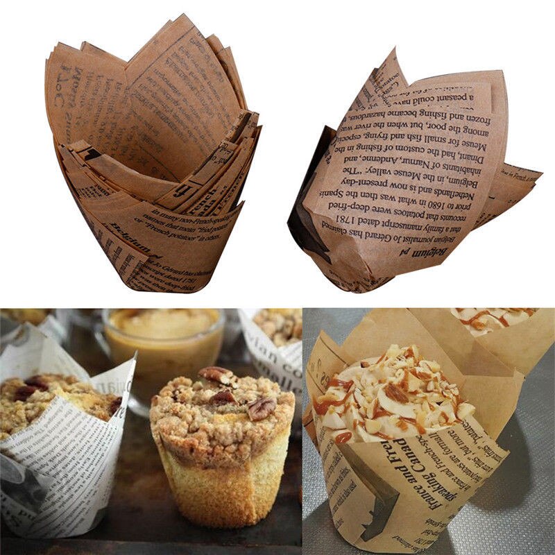 10 stk avis mønster cupcake kopper hjem diy bagning wienerbrød værktøj olie-bevis muffin desserter kage forme bakware