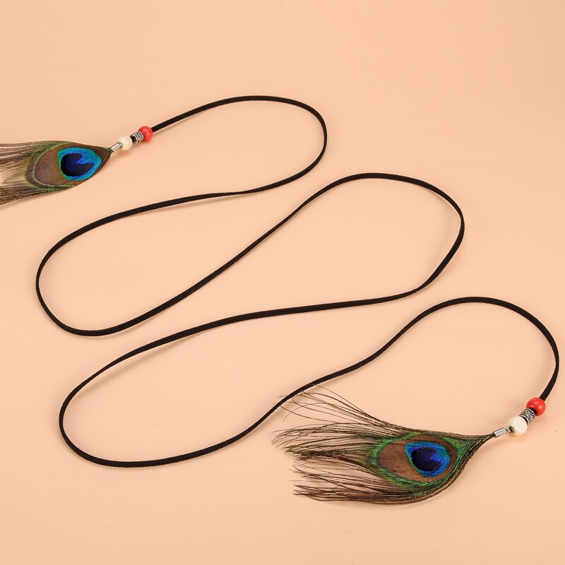 Adornos de plumas de pavo real trenzadas de plumas de la cintura de la cadena de la cintura de la correa de la cadena de la cintura de las mujeres vestidos accesorios calientes