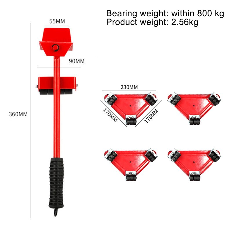 Max Load-Bearing 1000Kg Furniture Transport Lifter Shifter Metal Heavy Duty Stuffs Moving Tool for Household Mover