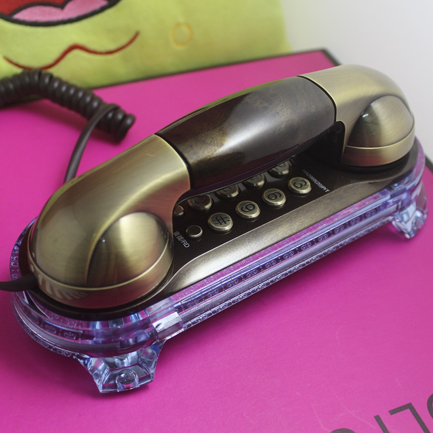 Téléphone Antique à cordon , rétro ligne fixe avec boutons métalliques, lampe de poche bleue pour appels entrants