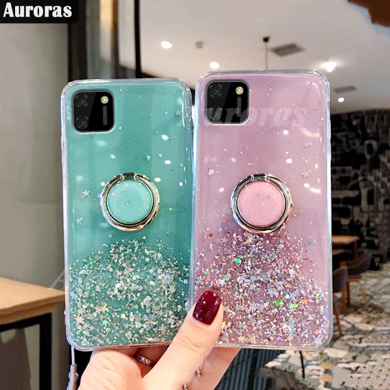 Auroras For Realme C11 Case Glitter Bling Sequins Starry Sky With Ring Shockproof For Realme C11 Cover