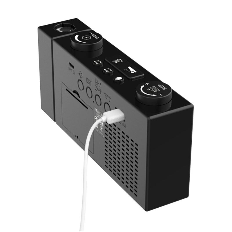LED Digital FM Radio Projection Alarm Clock Snooze Timer Temperature Display with USB Charge Cable Home Decor