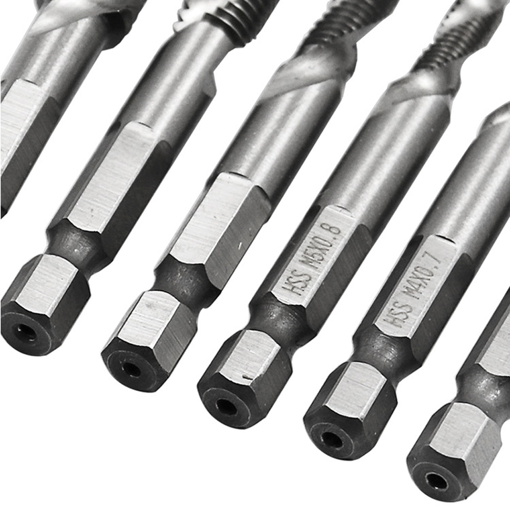 6 pcs M3-M10 screwdriver drill bit Hss tap drill metric combination set high speed steel bit for screw machine