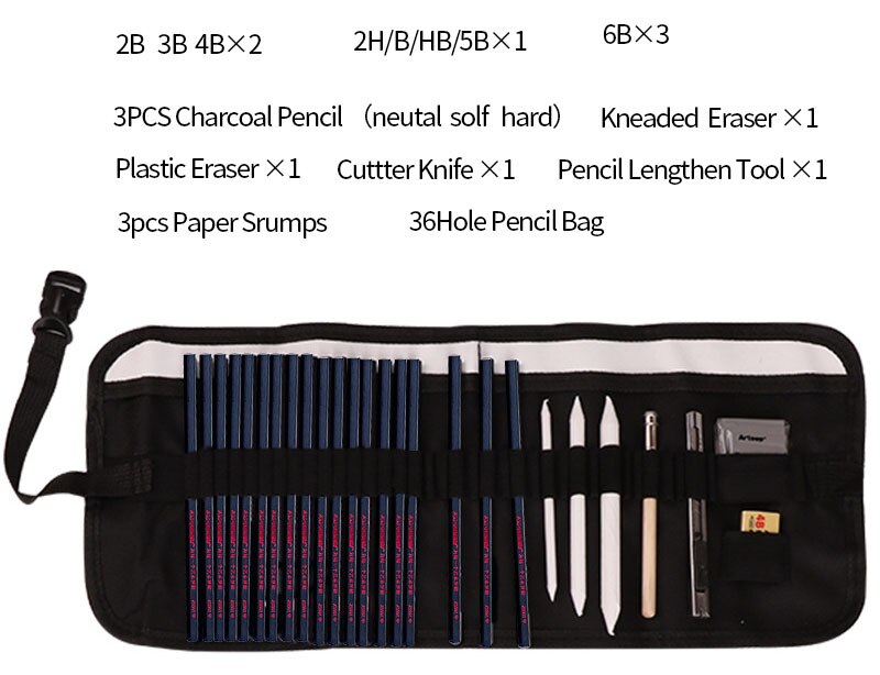 95PS Sketch Pencil Set Sketching Drawing Kit Wood Pencil Pencil Bags For Painter School Students Art Supplies