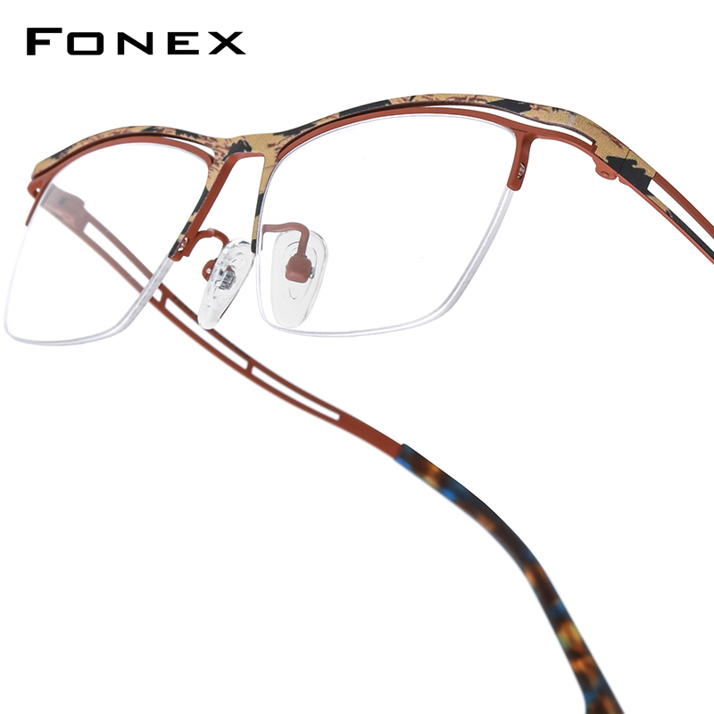FONEX Titanium Brilmontuur Mannen 2025, Nieuw Merkontwerp Semi-Randloze Vierkante Brillen Halve Rand Japanse Ultralight Brillen 85890: Rood