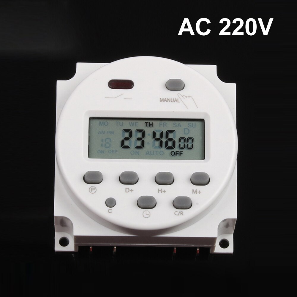 Temporizador digital programable con LCD grande, interruptor con relé con certificación UL, con función de tiempo de cuenta atrás interior, temporizador de 7 días, 1.6 pulgadas, 220V, 230V: 220V AC