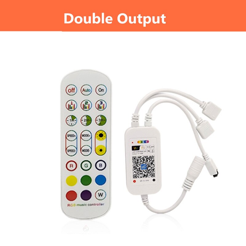 RGB LED Controller DC5-24V WiFi Music Smart APP Controller Double Output 24key IR Remote Controller For 5050 3528 RGB LED Strip: Double Output