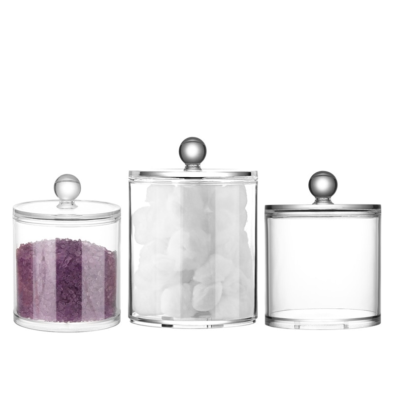 3PCS/set Cosmetic Storage Box Bathroom Organizer Jewelry Storage Box Acrylic Clear Jar Cotton Ball Qtip Holder Canisters